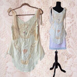 Handmade Lace Embroidered Rose & Crochet Asymmetric Blouse Romantic Fairycore
